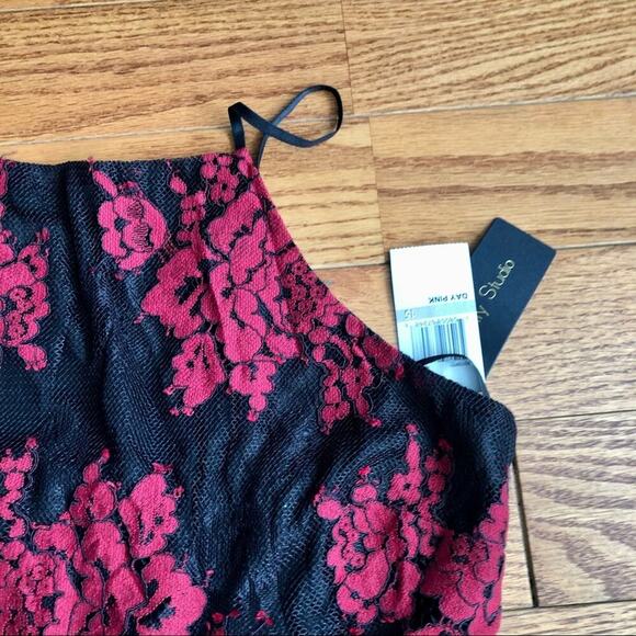 CITY STUDIO Lace Floral Fit Flare Party Red Black Dress Junior's Size 15 NWT - Picture 4 of 10
